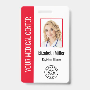 Medical Professional Custom Photo & Text Red ID Badge