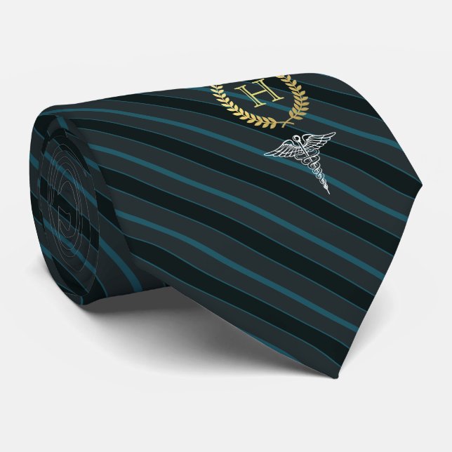 Medical Professional Framed Monogram Slate Blue Tie (Rolled)