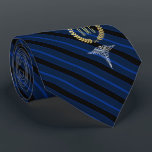 Medical Professional Monogrammed Blue Tie<br><div class="desc">A blue striped personalised tie tailored to medical professionals with yours or your gift recipient's monogram inside a faux gold wreath.</div>