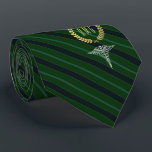 Medical Professional Monogrammed Green Tie<br><div class="desc">A green striped personalised tie tailored to medical professionals with yours or your gift recipient's monogram inside a faux gold wreath.</div>
