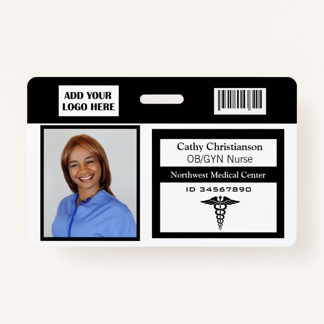 Medical Professional Name Photo Badge Scanner Code ID Badge (Front)