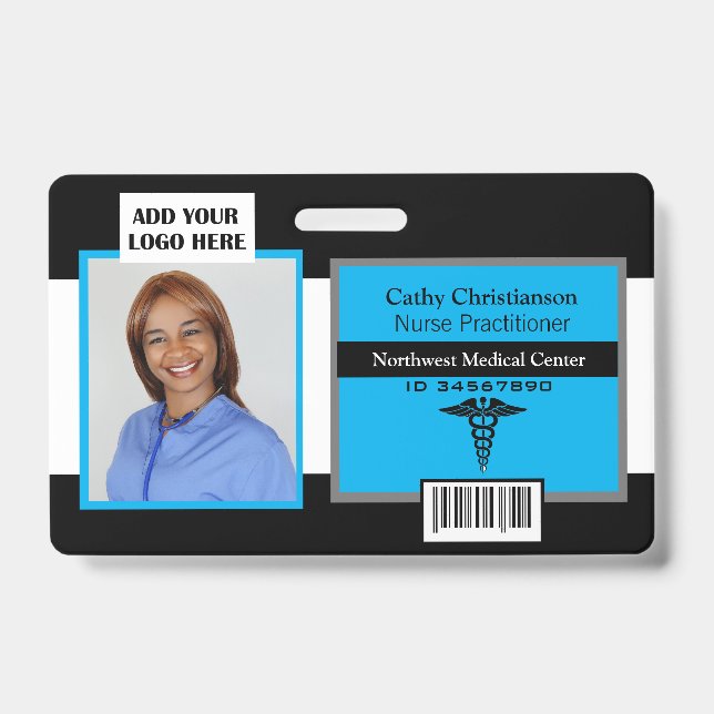 Medical Professional Name Photo Badge Scanner Code ID Badge (Front)