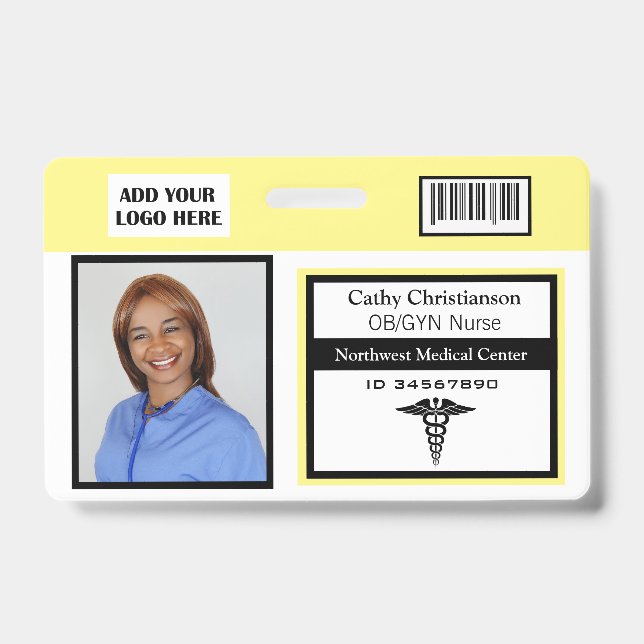 Medical Professional Name Photo Badge Scanner Code ID Badge (Front)