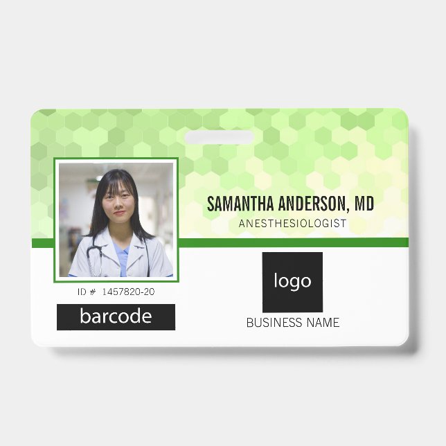 Medical Professional Photo and Logo Green ID Badge (Front)