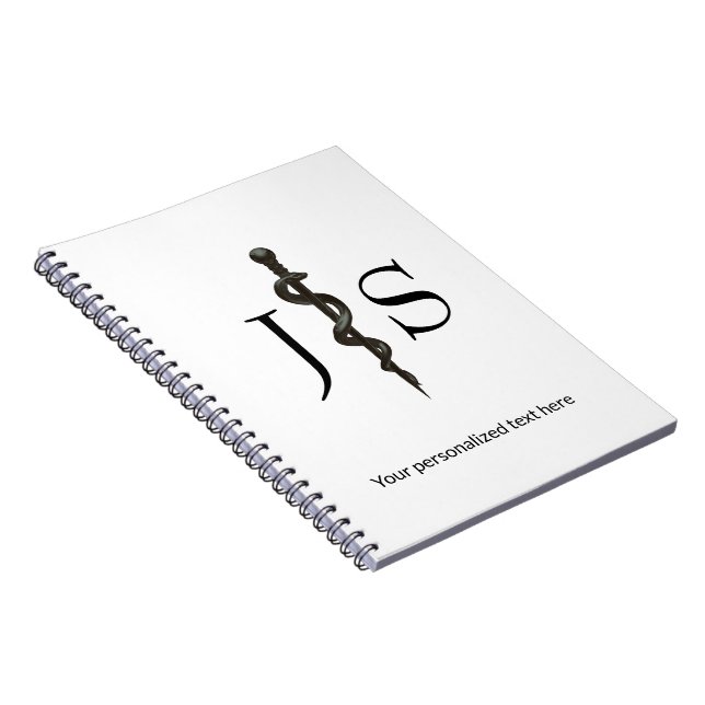 Medical Professional Simple Asclepius Black White Notebook (Right Side)