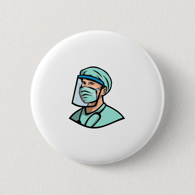 Medical Professional Wearing Face Mask Mascot 6 Cm Round Badge (Front)