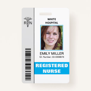 Medical RN employee caduceus blue photo template ID Badge