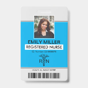 Medical RN employee caduceus blue photo template ID Badge