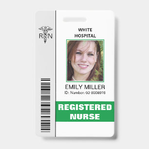 Medical RN employee caduceus green photo template ID Badge