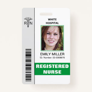 Medical RN employee caduceus green photo template ID Badge