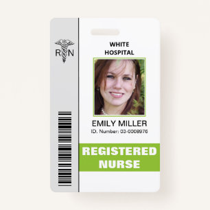 Medical RN employee caduceus lime photo template ID Badge