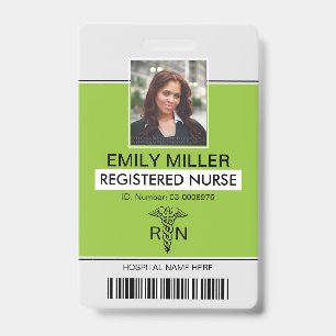 Medical RN employee caduceus lime photo template ID Badge