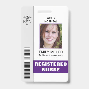 Medical RN employee caduceus purple photo template ID Badge