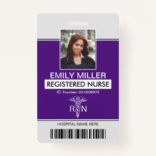 Medical RN employee caduceus purple photo template ID Badge