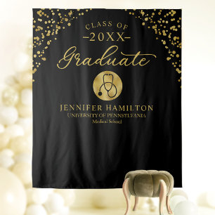 Medical School Black Gold Graduation Backdrop Tapestry