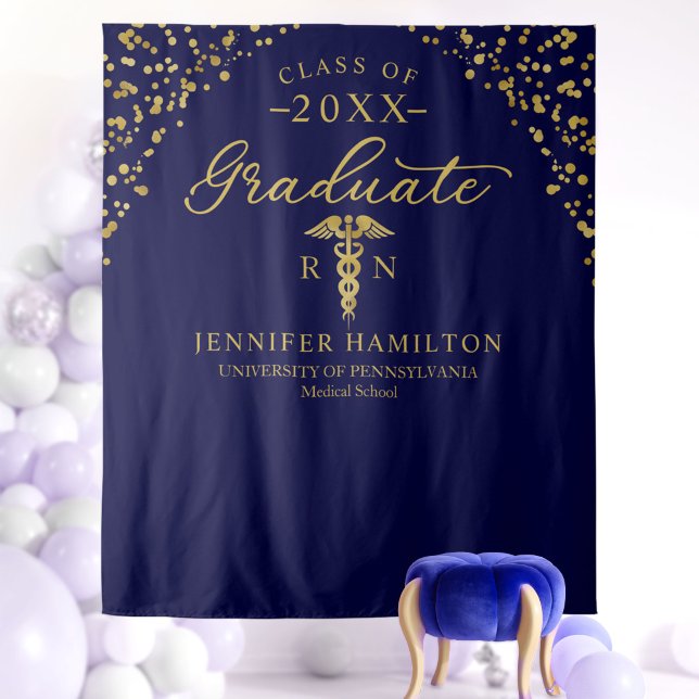 Medical School Blue Gold Graduation Backdrop  Tapestry (Creator Uploaded)