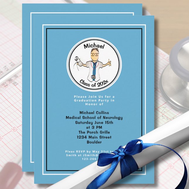 Medical School Funny for Him Blue Graduation  Invitation (Creator Uploaded)