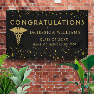 Medical School Graduation Black And Gold Confetti Banner