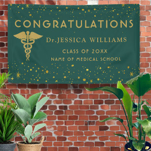 Medical School Graduation Green And Gold Confetti Banner