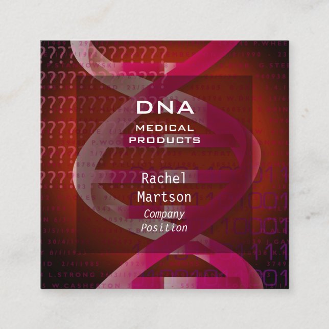 Medical Science Red DNA Modern Square Business Card (Front)