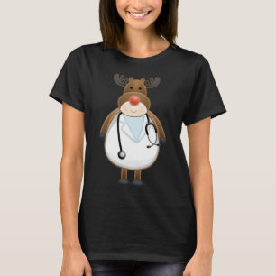 Medical Scrub Top Reindeer Nurse with Stethoscope