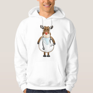 Medical Scrub Top Reindeer Nurse with Stethoscope