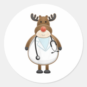 Medical Scrub Top Reindeer Nurse with Stethoscope Classic Round Sticker
