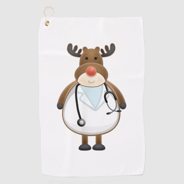 Medical Scrub Top Reindeer Nurse with Stethoscope  Golf Towel (Front)