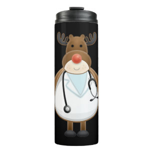 Medical Scrub Top Reindeer Nurse with Stethoscope Thermal Tumbler