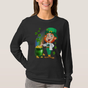 Medical Scrub Top Stethoscope Wearing Leprechaun  