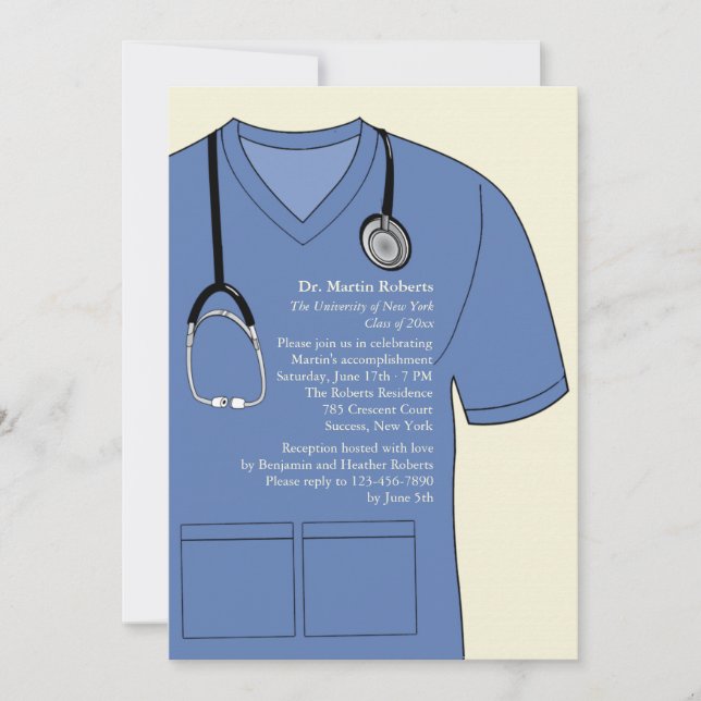 Medical Scrubs Blue Graduation Invitation (Front)