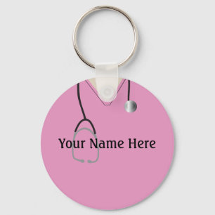 Medical Scrubs Nurse Doctor Pink Button Keychain