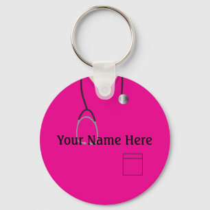 Medical Scrubs Nurse Hot Pink Button Keychain