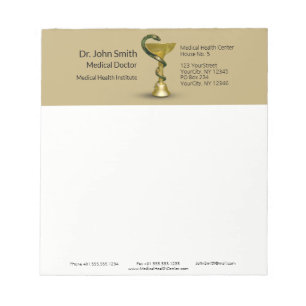 Medical Snake Beige Bowl Hygieia Gold Caduceus Notepad