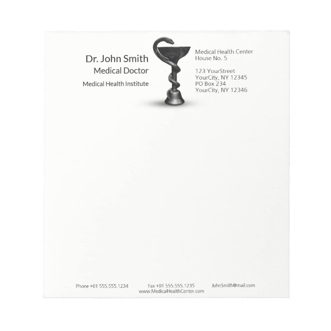 Medical Snake Black Bowl Hygieia White Caduceus Notepad (Front)