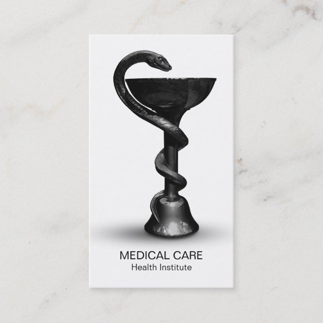 Medical Snake Bowl Hygieia Black White Caduceus Business Card (Front)