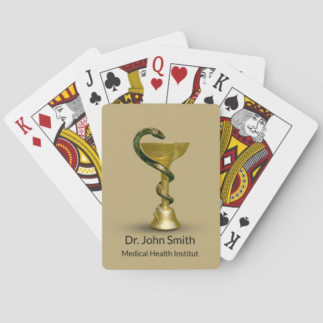 Medical Snake Bowl Hygieia Gold Beige Caduceus Playing Cards (Back)