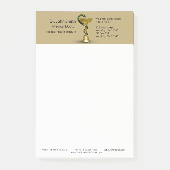 Medical Snake Bowl Hygieia Gold Caduceus Beige Post-it Notes (Front)