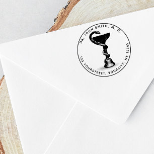 Medical Snake Bowl Hygieia Round Return Address Rubber Stamp