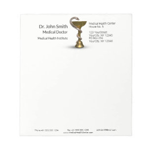Medical Snake Bronze Bowl Hygieia White Caduceus Notepad