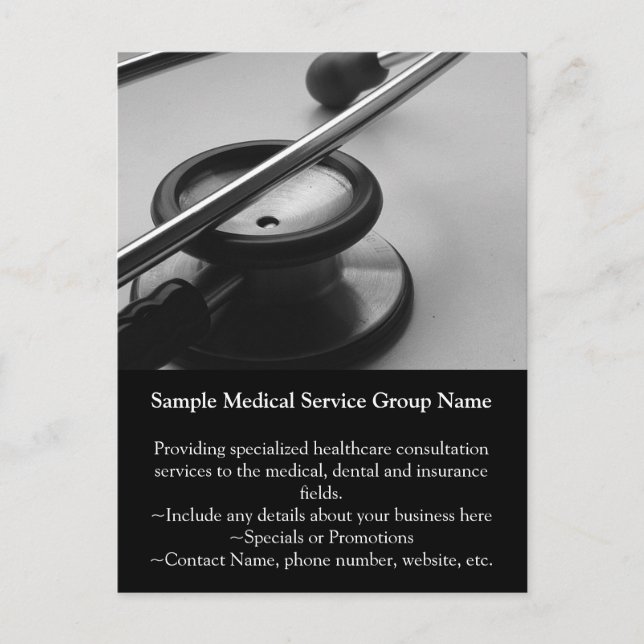 Medical Stethoscope, Black and White Postcard (Front)