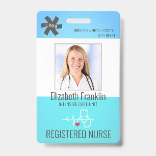 Medical Stethoscope Blue Green Gradient NURSE ID Badge