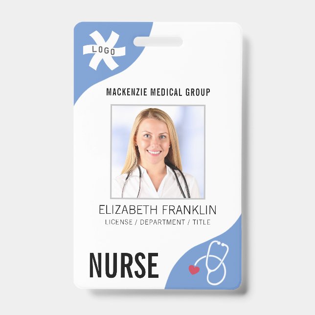 Medical Stethoscope Editable Blue NURSE ID Badge (Front)
