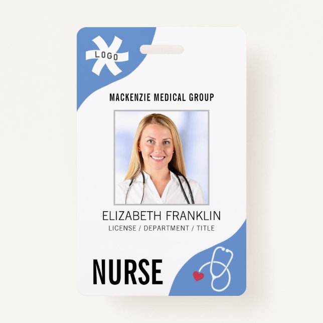 Medical Stethoscope Editable Blue NURSE ID Badge (Front)