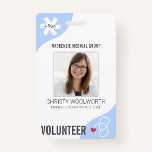 Medical Stethoscope Editable Blue VOLUNTEER ID Badge