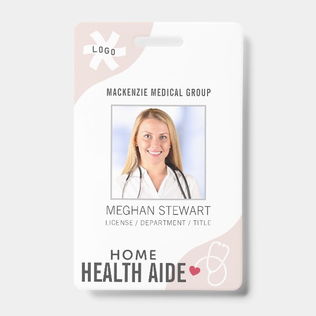 Medical Stethoscope Editable Pink HOME HEALTH AIDE ID Badge (Front)