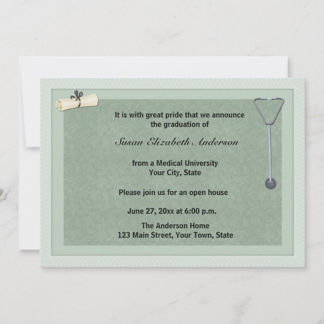 Medical Stethoscope Green Graduation Invitation (Front)