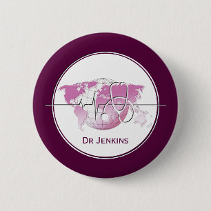 Medical Stethoscope Heartbeat World Map 6 Cm Round Badge