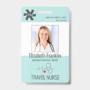 Medical Stethoscope Mint Green TRAVEL NURSE ID Badge
