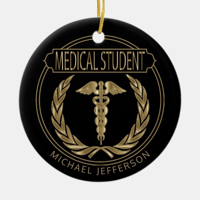 Medical Student  - Classy Black and Gold Ceramic Tree Decoration (Front)